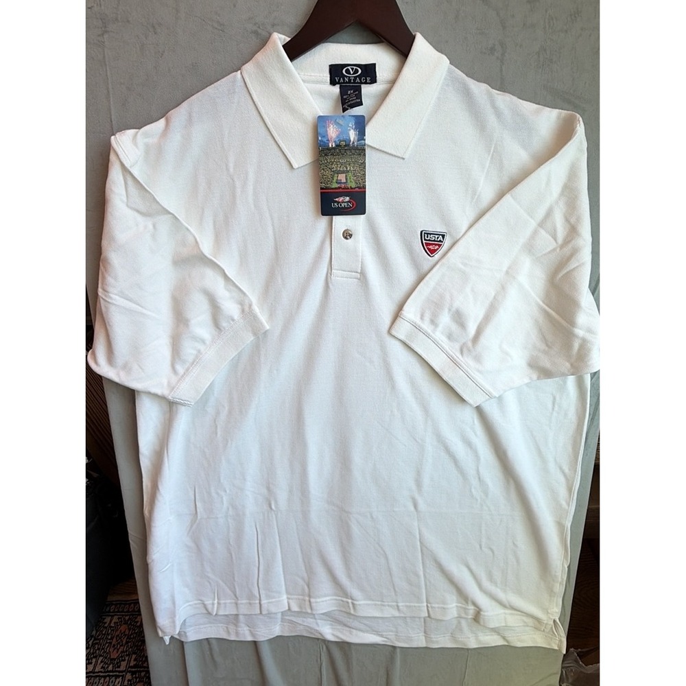 Vantage US Open USTA Polo Shirt Mens 2X White Tennis Sportcore Preppy Deadstock